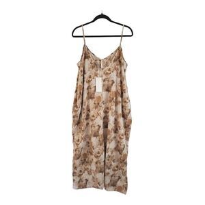 Lush Womens L New Brown Abstract Aline-Tent Maxi Dress Adjustable Straps Soft